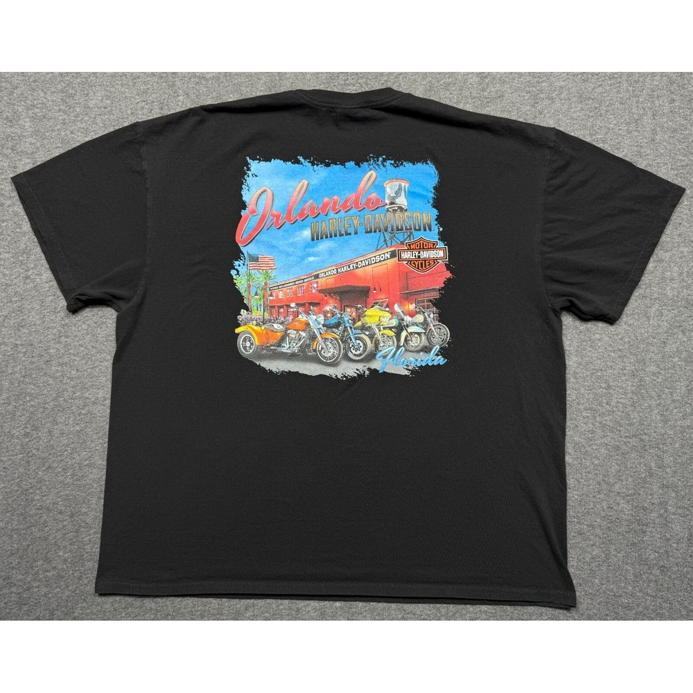 Harley Davidson Shirt Mens 3XL Black Motorcycle Eagle USA Flag Orlando FL‎ Tee